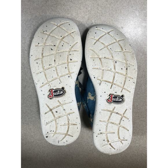 Justin Women’s Hazer Size 6.5 M Turquoise & Bronc Round Leather & Fabric Slip-On - Picture 7 of 9